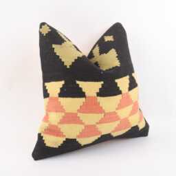 Vintage Turkish Kilim Pillow Cover 16'' Handwoven Wool Throw - thumbnail 3