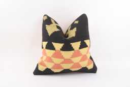 Vintage Turkish Kilim Pillow Cover 16'' Handwoven Wool Throw - thumbnail 1