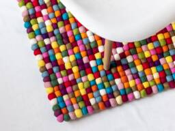 Vibrant Rectangular Wool Felt Ball Rug - Perfect For Kids' Rooms & Modern Living Spaces Colorful Pom Rugs Cozy Underfoot - thumbnail 1