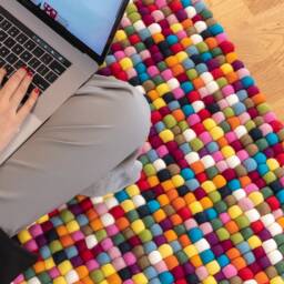 Vibrant Rectangular Wool Felt Ball Rug - Perfect For Kids' Rooms & Modern Living Spaces Colorful Pom Rugs Cozy Underfoot - thumbnail 2