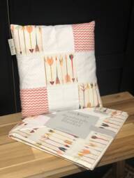Handmade Baby Pink Blush Arrow Swaddle Blanket Wrap & Matching Patchwork Nursery Cushion Newborn Gift Set - thumbnail 1