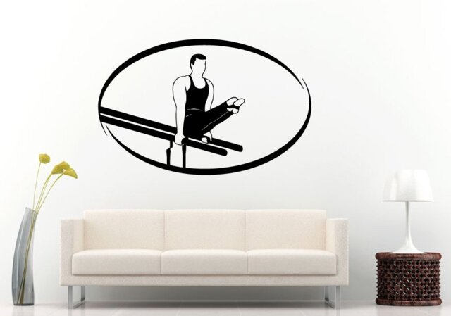 Aerobics Rhythmic Gymnastics Gymnast Man Male Silhouette On Uneven Bars Wall Decal Vinyl Sticker Mural Room Decor L791 - image 1
