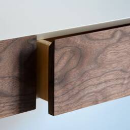 Minimalist White Floating Dressing Table/Vanity Shelf With Walnut Drawers - thumbnail 2