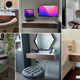 Minimalist White Floating Dressing Table/Vanity Shelf With Walnut Drawers - thumbnail 3