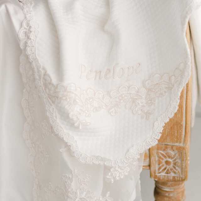 Baptism Blanket Baby Girls - Christening Shawl Blankets Custom Name Embroidery Penelope - image 1