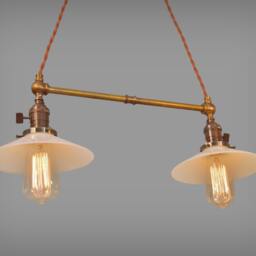 Twin Pendant Lamp with Glass Shades - Vintage Industrial Ceiling Fixture Chandelier Hanging Light Swag Retro Pharmacy Steampunk - thumbnail 2