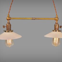 Twin Pendant Lamp with Glass Shades - Vintage Industrial Ceiling Fixture Chandelier Hanging Light Swag Retro Pharmacy Steampunk - thumbnail 3