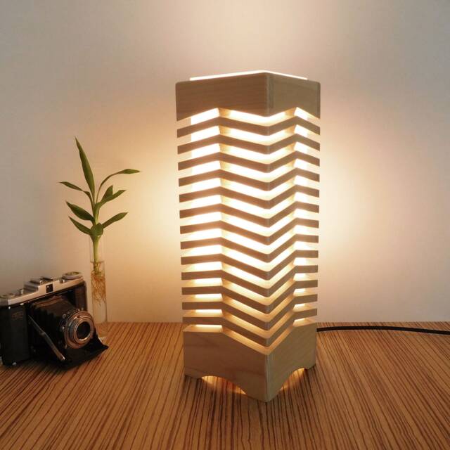 Wooden Table Lamp, Modern Handmade Nightstand Bedside Lamp - image 1