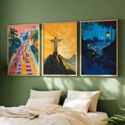Set Of 3 Rio De Janeiro Posters, Brazil Travel Prints, Brazilian City Wall Art Set, Christ The Redeemer Decor, Tropical Prints - thumbnail 2
