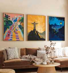 Set Of 3 Rio De Janeiro Posters, Brazil Travel Prints, Brazilian City Wall Art Set, Christ The Redeemer Decor, Tropical Prints - thumbnail 1