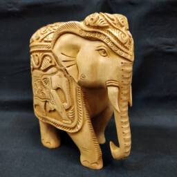 Wooden Elephant, Handcrafted Patio Ornament, Carving Animal Decor, Handicrafts, Vastu Fengshui Gifting - thumbnail 3