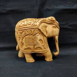 Wooden Elephant, Handcrafted Patio Ornament, Carving Animal Decor, Handicrafts, Vastu Fengshui Gifting - thumbnail 1