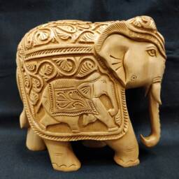 Wooden Elephant, Handcrafted Patio Ornament, Carving Animal Decor, Handicrafts, Vastu Fengshui Gifting - thumbnail 2