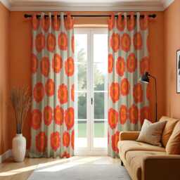 Retro Orange Flower Curtains, Mid Century Modern Bold Floral Drapes, Scandinavian Style Window Panels, Custom Made To Measure Curtains