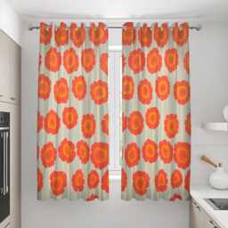 Retro Orange Flower Curtains, Mid Century Modern Bold Floral Drapes, Scandinavian Style Window Panels, Custom Made To Measure Curtains - thumbnail 3