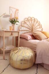 Handmade Gold Leather Pouf Moroccan Ottoman Footstool - thumbnail 1