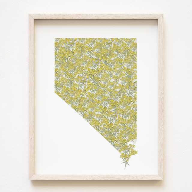 Nevada State Flower Map Watercolor Sagebrush - Art Print Wall Graduation Wedding Realtor Moving Gift Floral Wildflower - image 1