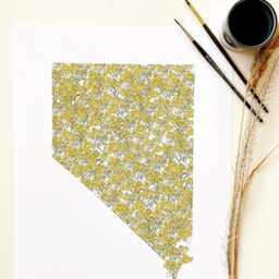 Nevada State Flower Map Watercolor Sagebrush - Art Print Wall Graduation Wedding Realtor Moving Gift Floral Wildflower - thumbnail 2