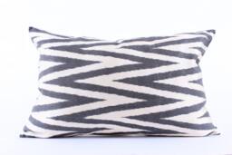 Ikat Silk Velvet Pillow 16x24 - Handmade Boho Cushion Cover Turkish Home Decor Accent - thumbnail 1