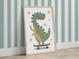 Cute Dinosaur On Skateboard Print, Boy Bedroom Playroom Decor - thumbnail 1