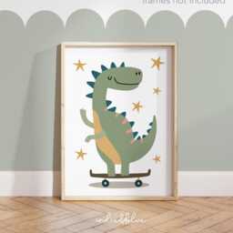Cute Dinosaur On Skateboard Print, Boy Bedroom Playroom Decor - thumbnail 2