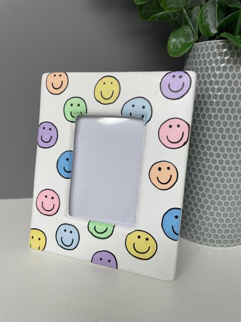 Hand Painted Ceramic Smiley Face Photo Frame Freestanding Mini Frame - image 1