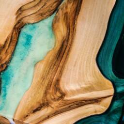 Live Edge River Coffee Table With Glowing Resin & Metal Base - thumbnail 4