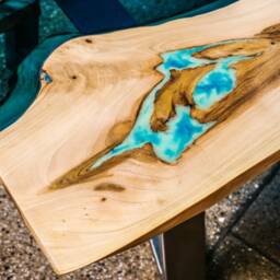 Live Edge River Coffee Table With Glowing Resin & Metal Base - thumbnail 3
