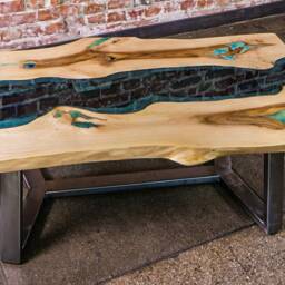 Live Edge River Coffee Table With Glowing Resin & Metal Base - thumbnail 2
