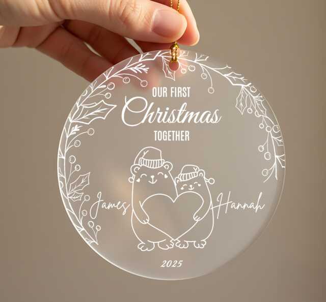 First Christmas Together Ornament, Personalised Couple Names Bauble, Bear Gift 2025 - image 1