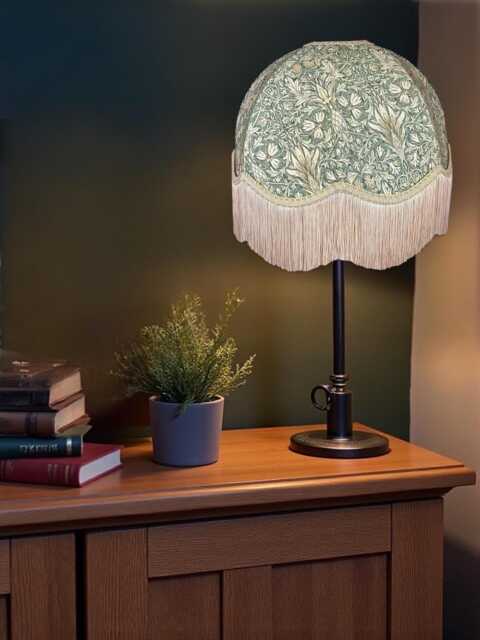 William Morris Forest Green Snakeshead Curtains Fabric Dome Lampshade Coffee Braid & Fringe, Bespoke British Handmade - image 1