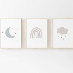Gender Neutral Rainbow Moon Cloud Prints - Set Of 3, Baby Boy Print, Nursery Prints, Wall Art, New Baby, Kids Bedroom, Sleep, Gift - thumbnail 2