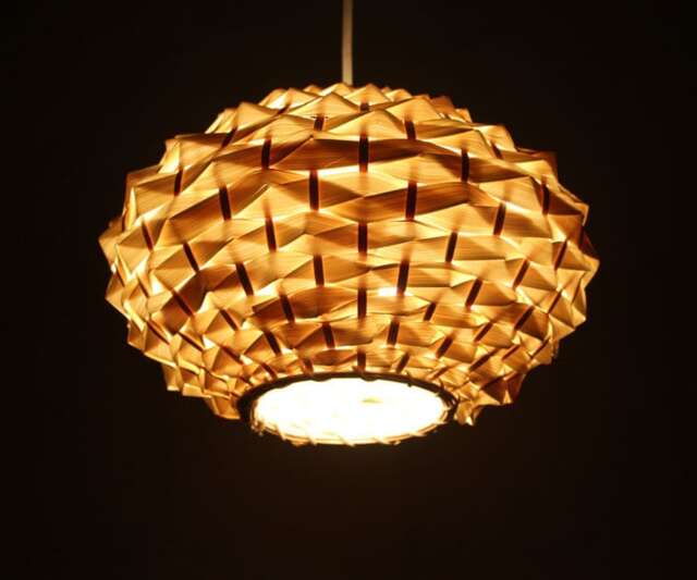 "Handwoven Bamboo Pendant Light Wave Lampshade - 11""x7" - image 1