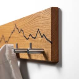 Oak Wall Coat Rack With Mountain Design - Wooden Hook Rail Towel Holder - thumbnail 3