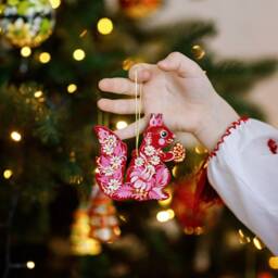 Squirrel Christmas Ornaments Handmade, Wooden Tree Animal Decorations Animal Unique Hand Painted Ukrainian Art - thumbnail 2