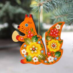 Squirrel Christmas Ornaments Handmade, Wooden Tree Animal Decorations Animal Unique Hand Painted Ukrainian Art