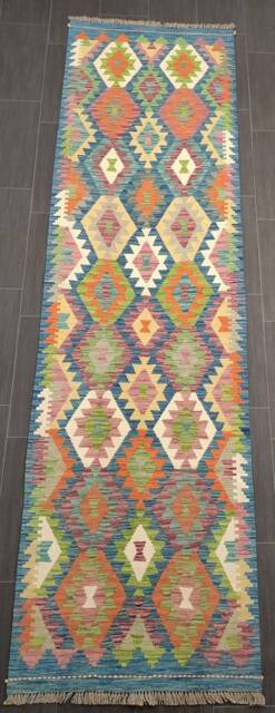 Handmade Kilim Runner, Artisan Afghan Turkish Aztec Sheep Wool Runner Rug 297x83 cm - image 1