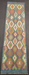 Handmade Kilim Runner, Artisan Afghan Turkish Aztec Sheep Wool Runner Rug 297x83 cm - thumbnail 1