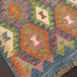 Handmade Kilim Runner, Artisan Afghan Turkish Aztec Sheep Wool Runner Rug 297x83 cm - thumbnail 4