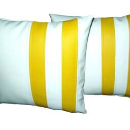 "2 White & Yellow Twin Stripe Faux Leather Cushions 16"" 18"" 20" - thumbnail 3