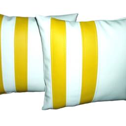 "2 White & Yellow Twin Stripe Faux Leather Cushions 16"" 18"" 20" - thumbnail 2
