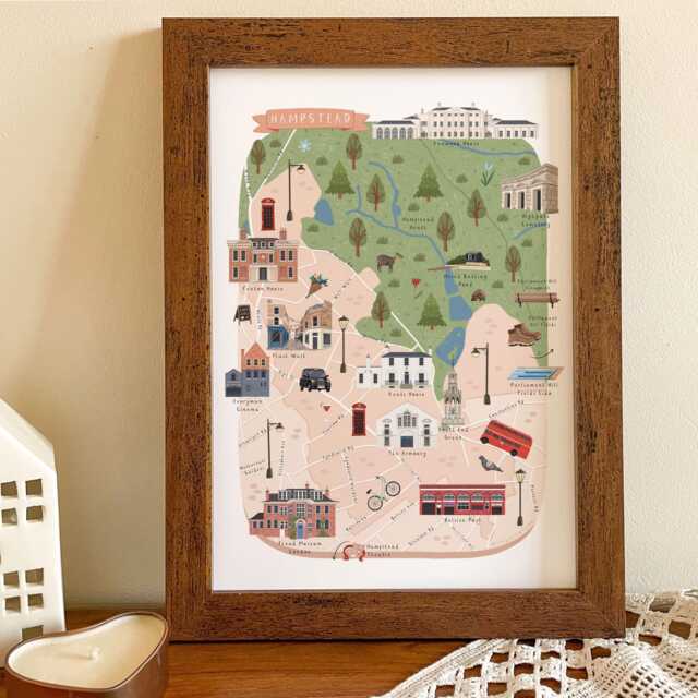 Hampstead Map Print, Illustrated Of Hampstead, Colourful Poster, Hand Drawn Wall Art, Personalised Housewarming Gift - image 1