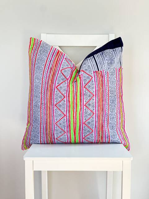 Pink Indigo Neutral Tribal Hemp Hand Woven Natural Dye Color Lumbar Pillow Cover - image 1