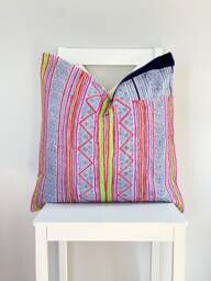 Pink Indigo Neutral Tribal Hemp Hand Woven Natural Dye Color Lumbar Pillow Cover - thumbnail 1