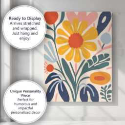 Mid Century Yellow Bloom & Teal Foliage Botanical Artwork Canvas Wall Art Print Decor Picture Ready To Hang - thumbnail 3