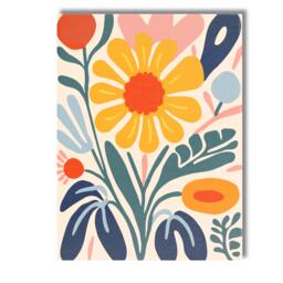 Mid Century Yellow Bloom & Teal Foliage Botanical Artwork Canvas Wall Art Print Decor Picture Ready To Hang