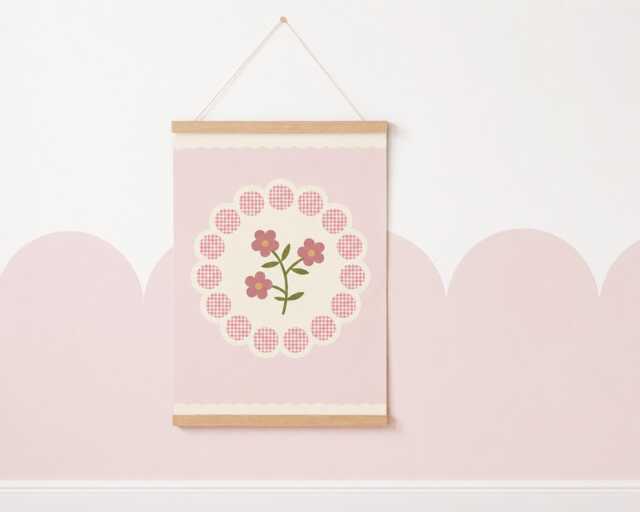 Pink Floral Flower Print, Girls Nursery Bedroom Wall Art - image 1