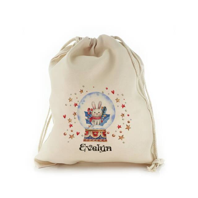 Personalized Christmas Gift Sack, Snow Globe Drawstring Bag - image 1