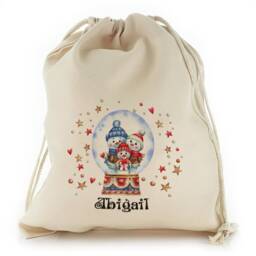 Personalized Christmas Gift Sack, Snow Globe Drawstring Bag - thumbnail 2