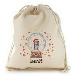 Personalized Christmas Gift Sack, Snow Globe Drawstring Bag - thumbnail 3
